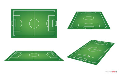 Set of soccer field or football field on white background. Perspective elements. Vector.