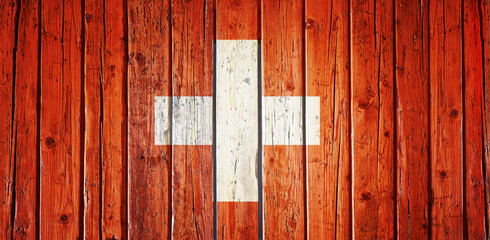 Textured Swiss flagged wooden table