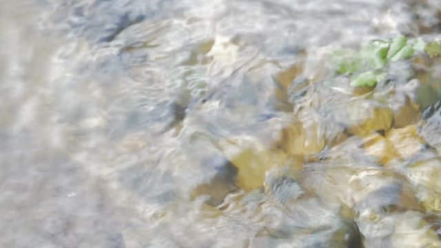 Water flowing down a small creek. Hand hield footage.