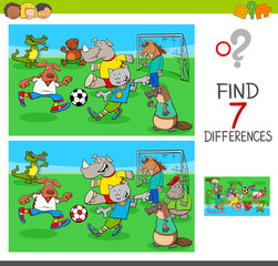 find differences game with animals playing soccer