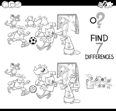 differences game with soccer animals color book