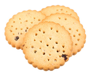 Homemade cookies with chocolate on a white background, close-up