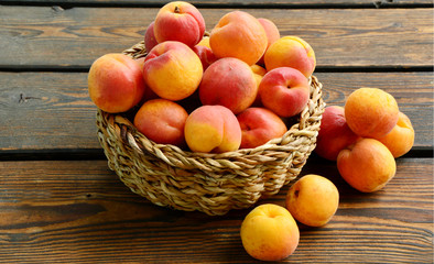 Fresh Apricot in the basket on wooden background.
The Wachau apricot The Danube in Lower Austria (German name is Wachauer Marille)