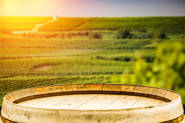 autumnal wooden table in a beautiful French vineyard  