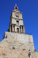 Obraz premium Medieval Clock Tower in the city of Rhodes in Rhodes island in Greece