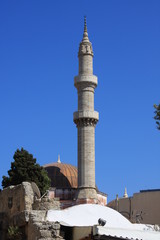 Minaret of Suleiman mosque in medieval City of Rhodes (Rhodes, Greece)