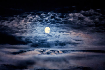 Dark night sky with moon and clouds_