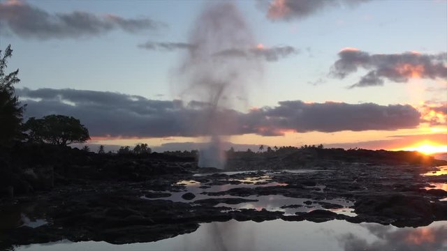 Spouting Horne, blowhole with ocean water spray spray several stories high