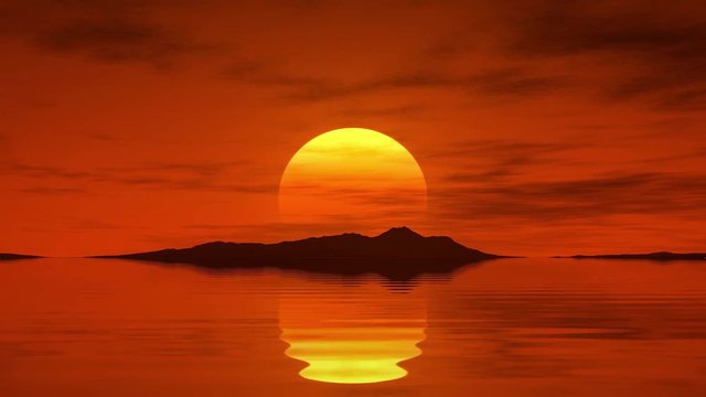 Calm sea with sunset on red background loopable animation