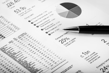 Pen on the Financial Document with Graph - Close Up