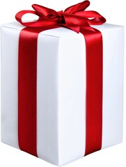Christmas present with red ribbon bow isolated on white