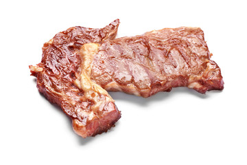 Tasty grilled steak on white background