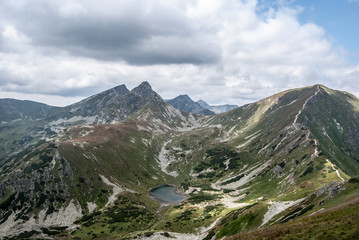 Fototapeta na wymiar Rohace mountain group with Nizne Jamnicke pleso lake and peaks in Zapadne Tatry mountains in Slovakia