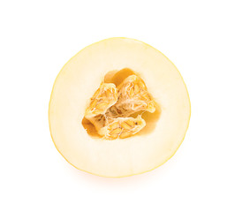 Ripe cut melon on white background
