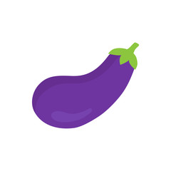 Eggplant vegetable vector illustration. Cute purple aubergine icon with green leaves and stem on top, isolated.