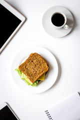 concept of lunch break at work top view mock up