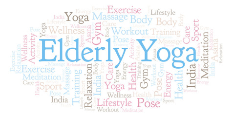 Fototapeta premium Elderly Yoga word cloud.
