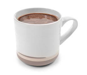 Cup of hot chocolate on white background