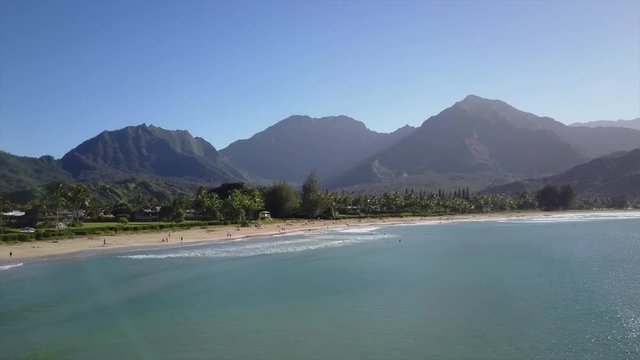 Hanalei bay Hawai Kauaii tropical paradise from above. Drone aerial view