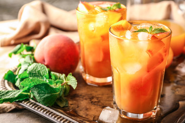 Fresh summer cocktail in glasses on metal tray