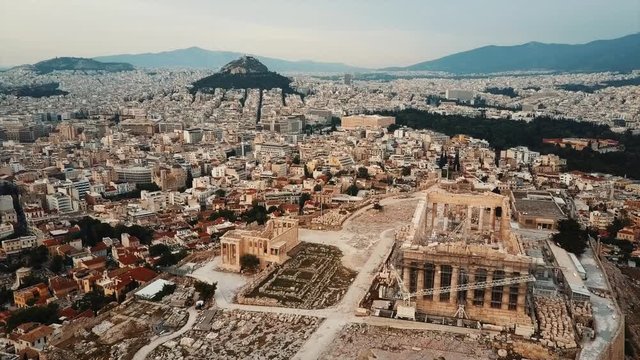 Temple Athens Acropolis and Parthenon in beautiful golden light
