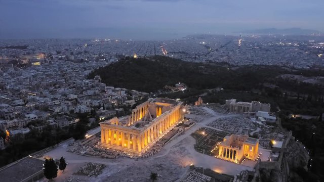 Herodes Atticus odeion stone theatre, Athens Acropolis Parthenon. evening light