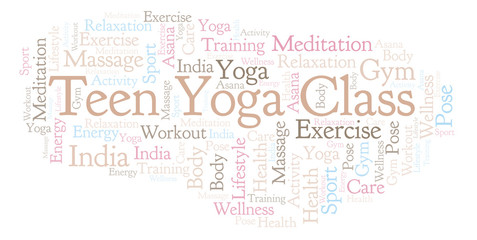 Fototapeta premium Teen Yoga Class word cloud.