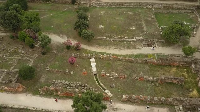 Archaeological excavation from above. Ancient Athens old ruin