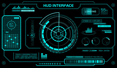 Hud interface template. Black background, head up display futuristic.