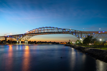 Fototapeta na wymiar Blue Water Bridge at sunset