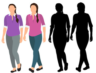 silhouette girl is walking, girlfriends