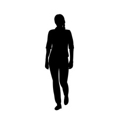 vector, isolated, silhouette of a running girl, one