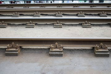 Tram or train rails abstract close up background