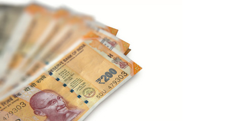The brand new Indian currency bank notes of, 200 rupees banknote