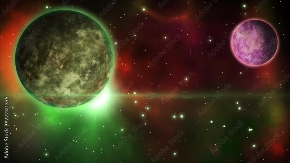 Canvas Prints sci-fi extraterrestrial paysage with planets and nebula. loop.