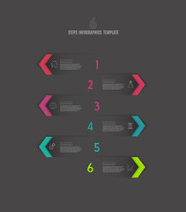 Six vector progress steps illustration with arrows, icons and place for your company text.
