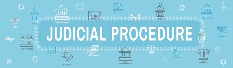 Law and Legal Icon Set with Judge, Jury, and Judicial icons