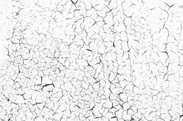 Cracked paint on wall. Black and white. Fragment of a surface of wall with cracked paint coating light