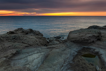 Sunrise on the coast of Escullos. Natural Park Cabo de Gata. Spain.