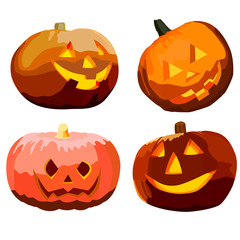 Cute halloween pumpkins. Isolated on white background. Flat style vector illustration.