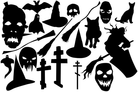 Set for helluin from the silhouettes of witches, bats, brooms, etc.