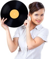 Young Woman Holding Vinyl Record