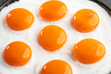 salted egg asian ingredient salty eat with boiled rice flat lay top view