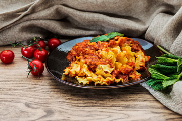 tasty pasta Italian meat sauce pasta on the table