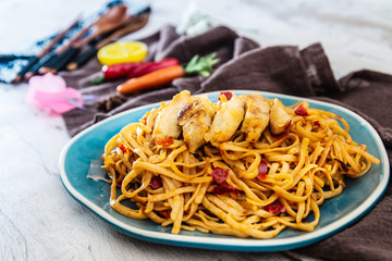 Asian Noodles with Chicken and Black Mushrooms,Coriander