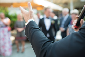 Microphone soft focus on blur abstract background lecture hall seminar meeting room in business event educational academic classroom training course