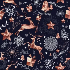 Behang Kerstseizoen koperen herten naadloos patroon © Cienpies Design