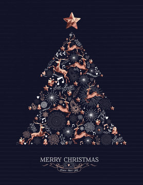 Merry Christmas copper deer decoration pine tree