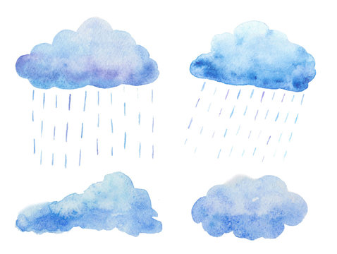 Watercolor set with rain clouds.