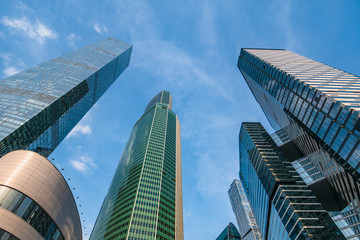 Naklejka premium Modern futuristic skyscrapers buildings in business center in Moscow city